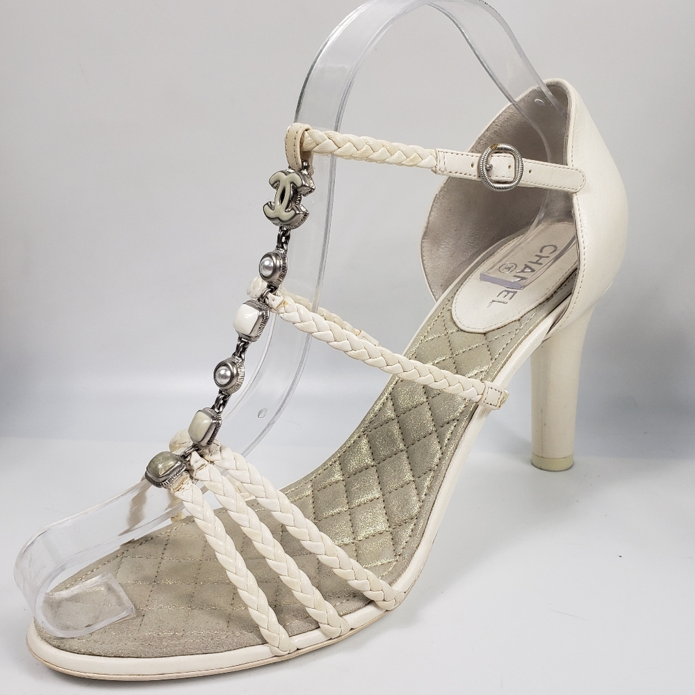 Chanel CC Logo Sandle w/Tiles & Jewels - Braided-Quilted Luxury Feminine 9.5